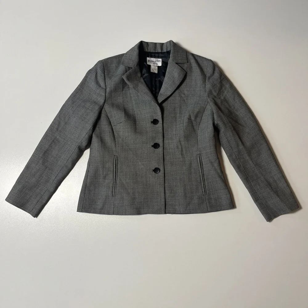 Pendleton‎ 100% Virgin Wool Blazer Size 6 Micro-Houndstooth Lined Career Jacket